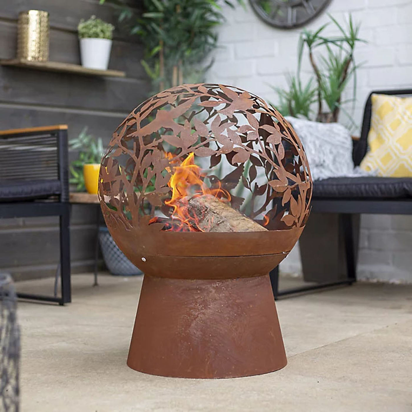 Garden Fire Pit Globe Log Wood Burner Patio Heater Round Steel Outdoor Camping - Image 1