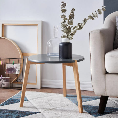 Side Table Sofa End Round Dark Grey Natural Living Room Bedroom (H)39cm (W)45cm - Image 1