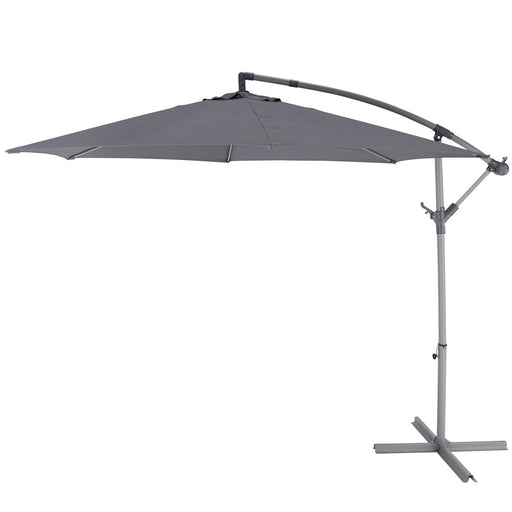 Garden Parasol Steel Grey Overhanging Outdoor Umbrella Sun Shade Canopy 2.98m - Image 1