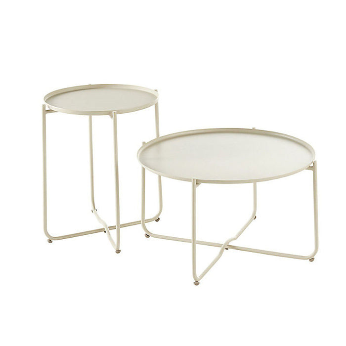 Coffee Table Round 2 Seater Steel Outdoor Dining White Nordic Modern (Dia)60cm - Image 4