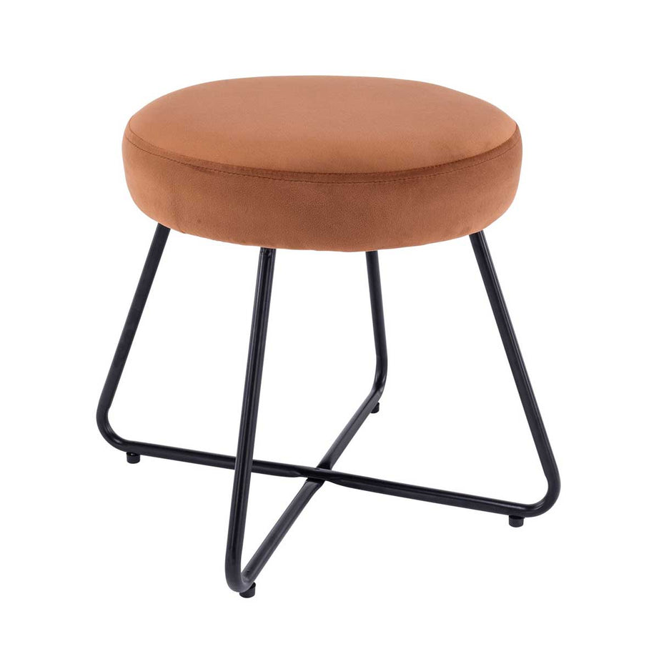 Padded Foot Stool Burnt Orange Metal Polyether Velvet Effect Small Round - Image 1