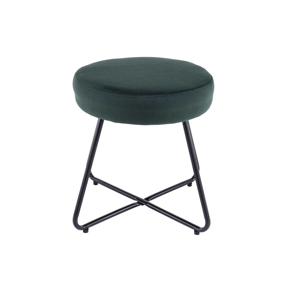 Foot Stool Padded Seat Round Green Velvet Effect Foam Comfort Modern - Image 1