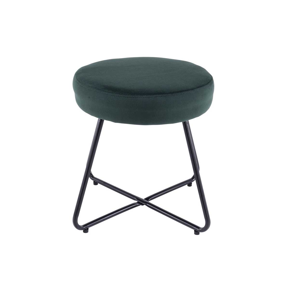 Foot Stool Padded Seat Round Green Velvet Effect Foam Comfort Modern - Image 1