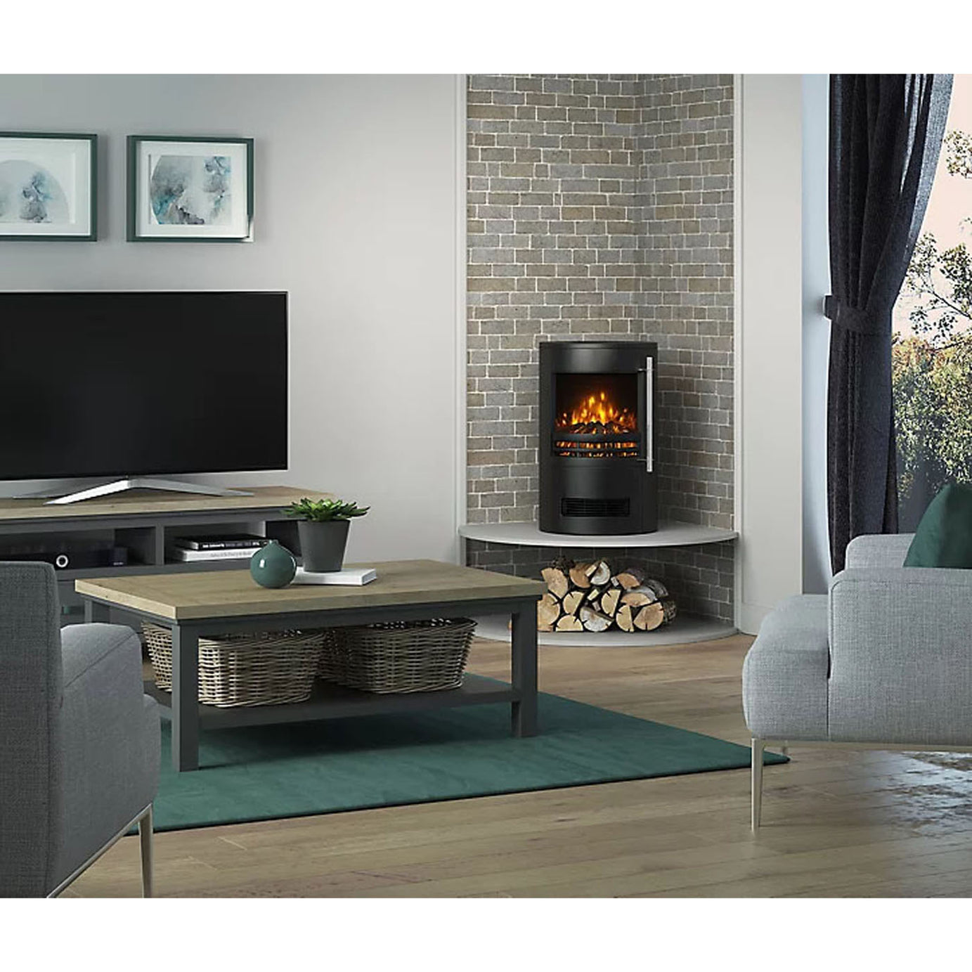 Electric Stove Fireplace Heater Matt Black Cast Iron LED Flame Freestanding 2kW - Image 2