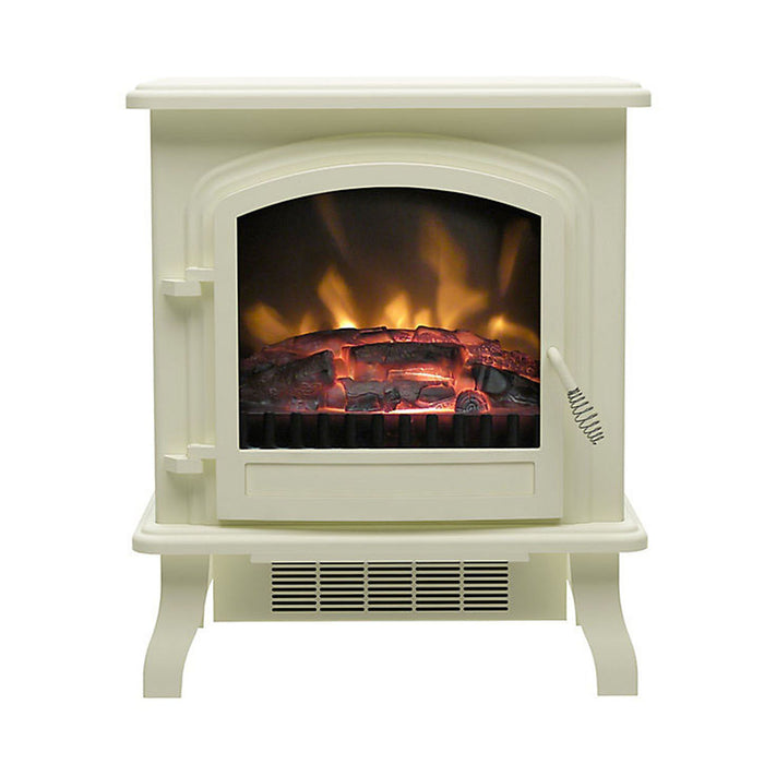 Electric Stove Heater LED Freestanding Log Effect Indoor Gloss Cream 1.8kW - Image 1