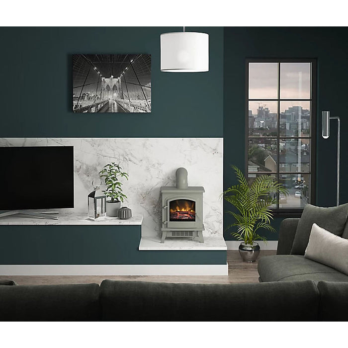 Electric Fireplace Stove Heater LED Flame Effect Grey Modern Freestanding 1.8KW - Image 2