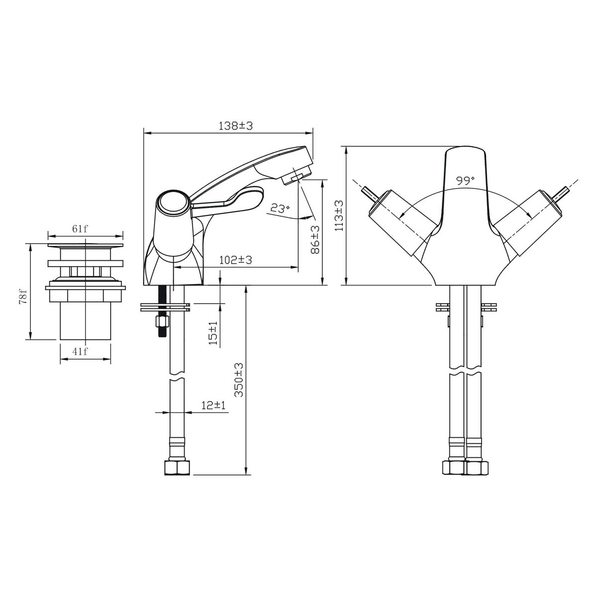 Bathroom Basin Mixer Tap Dual Double Lever Modern Chrome Finish Water Savings - Image 3