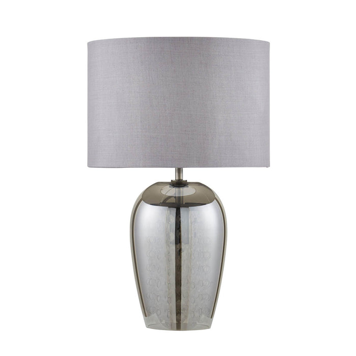 Table Lamp Grey Smoke Round 2 Way E14 Bedside Light Living Room Bedroom 28W - Image 1