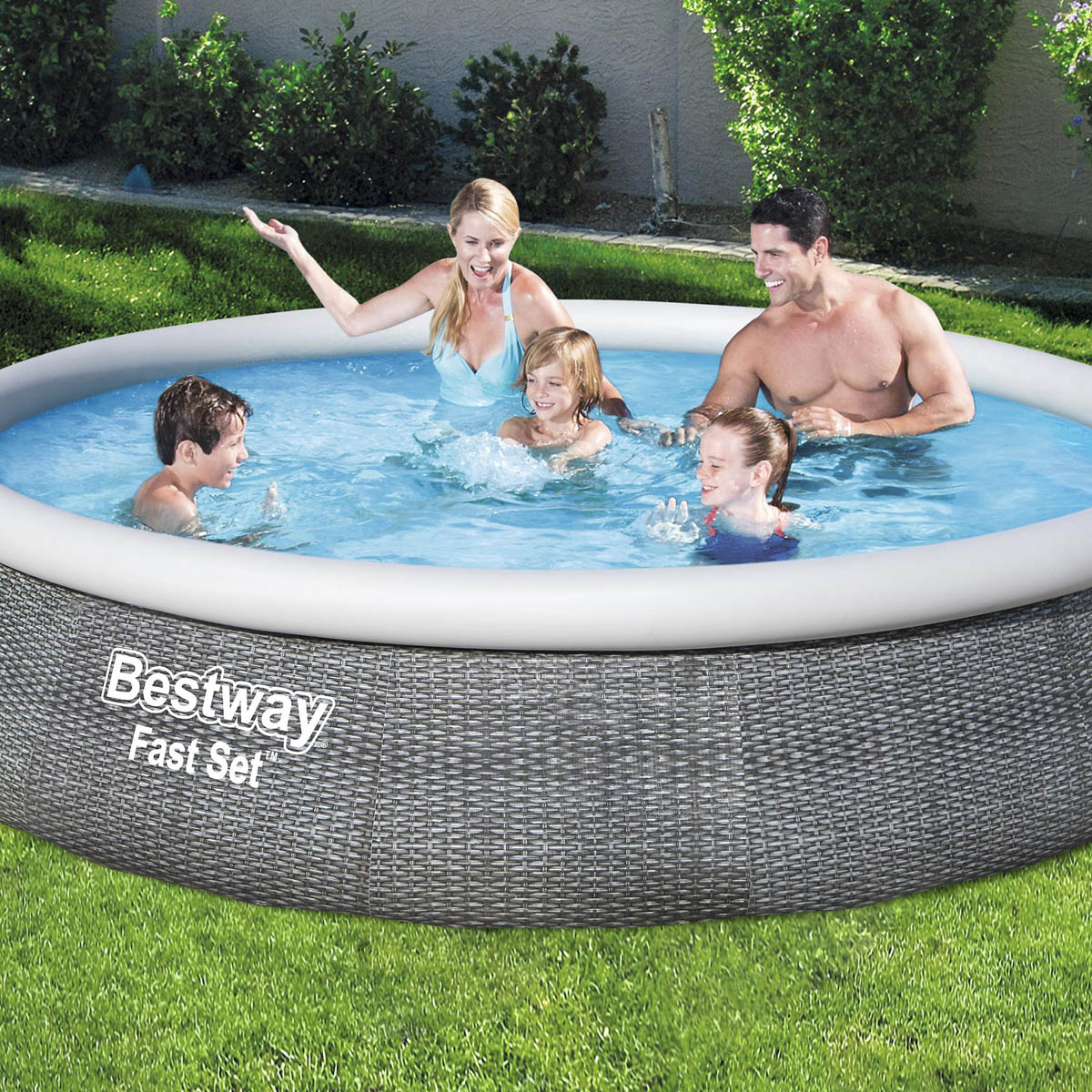 Bestway Swimming Pool Inflatable Family Round Grey With Pump (L) 396 x (H) 84cm - Image 2