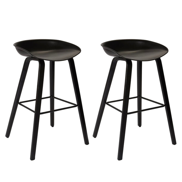 Bar Stool Black Matt Fixed Leg Footrest Kitchen Breakfast Chair (H)800mm Pair - Image 3