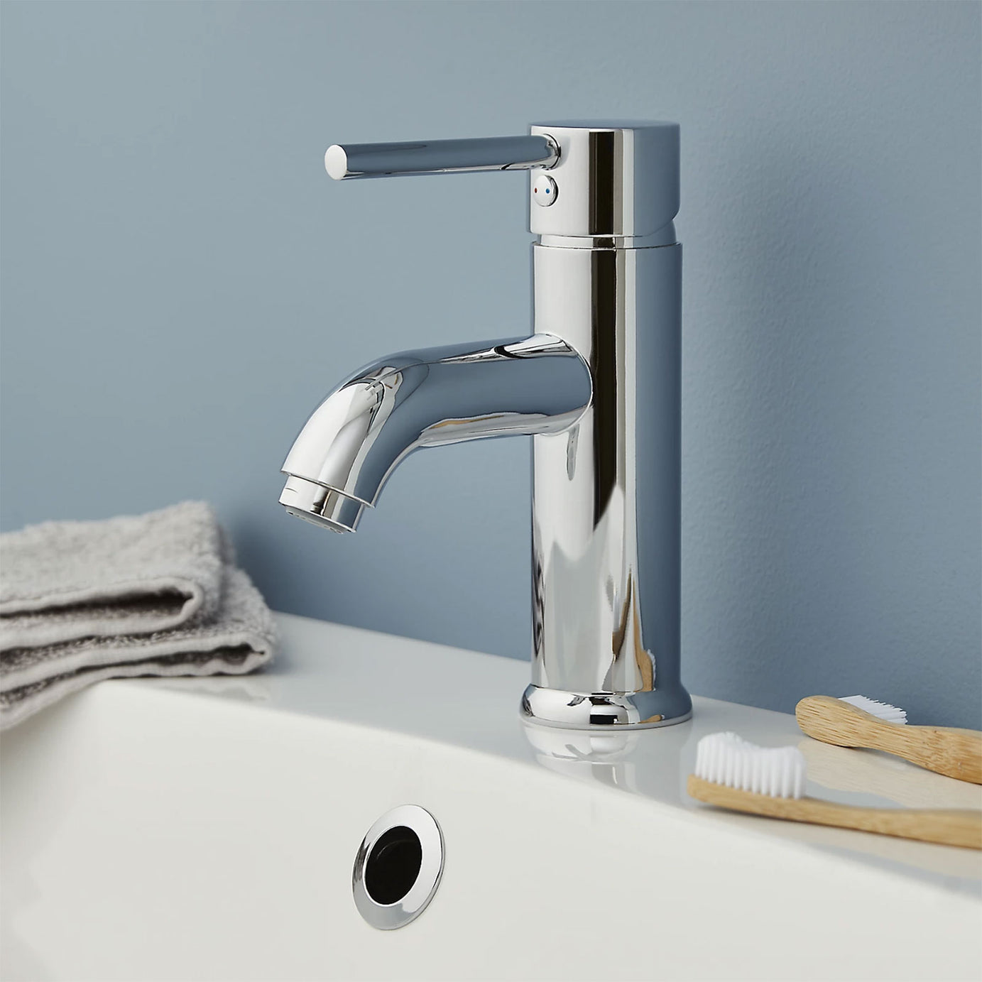 GoodHome Hoffell Basin Mono Mixer Tap Chrome Brass 1 Lever Bathroom Tap - Image 2