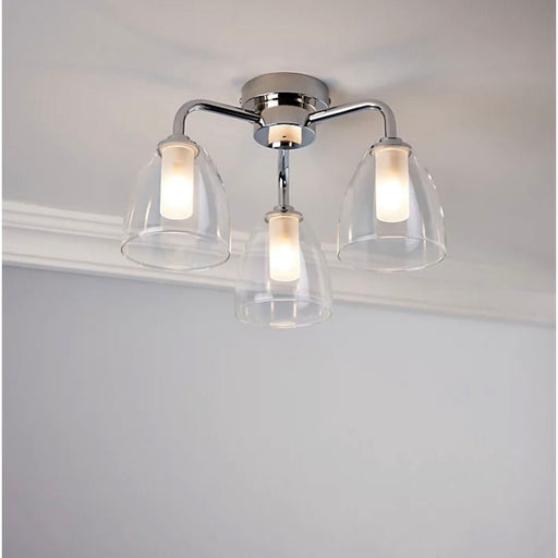 Ceiling Light 3 Way Bathroom Chrome Effect Bell Glass Shades Modern 54W - Image 1
