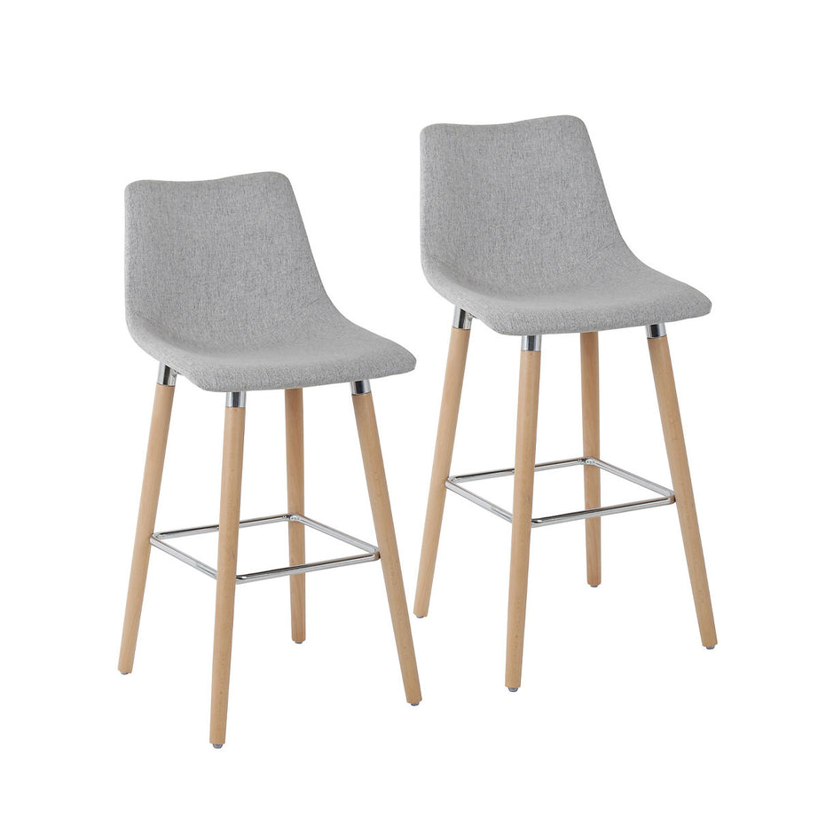 Bar Stool Light Grey Padded Backrest Kitchen Breakfast Bar Chairs Set Of 2 - Image 1