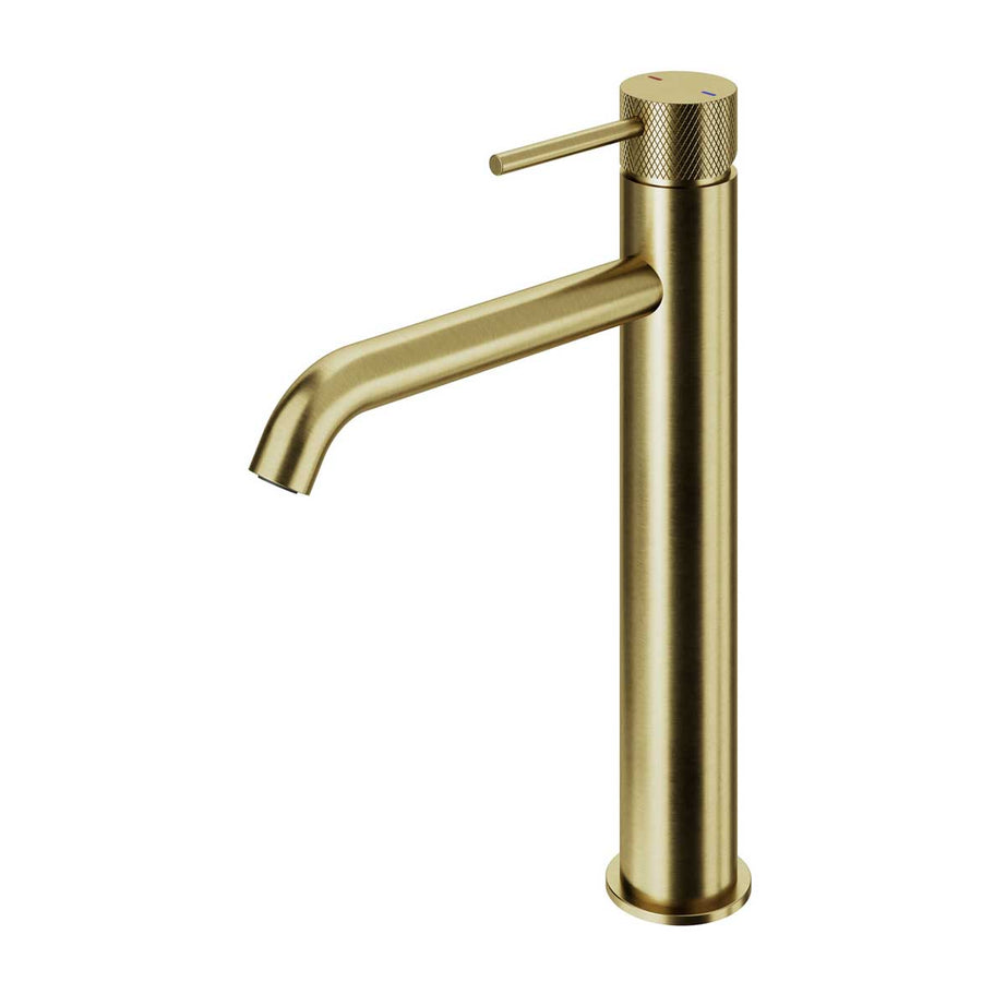 Basin Mono Mixer Tap Satin Brass Effect Round Deck-Mounted Manual Single Lever - Image 1