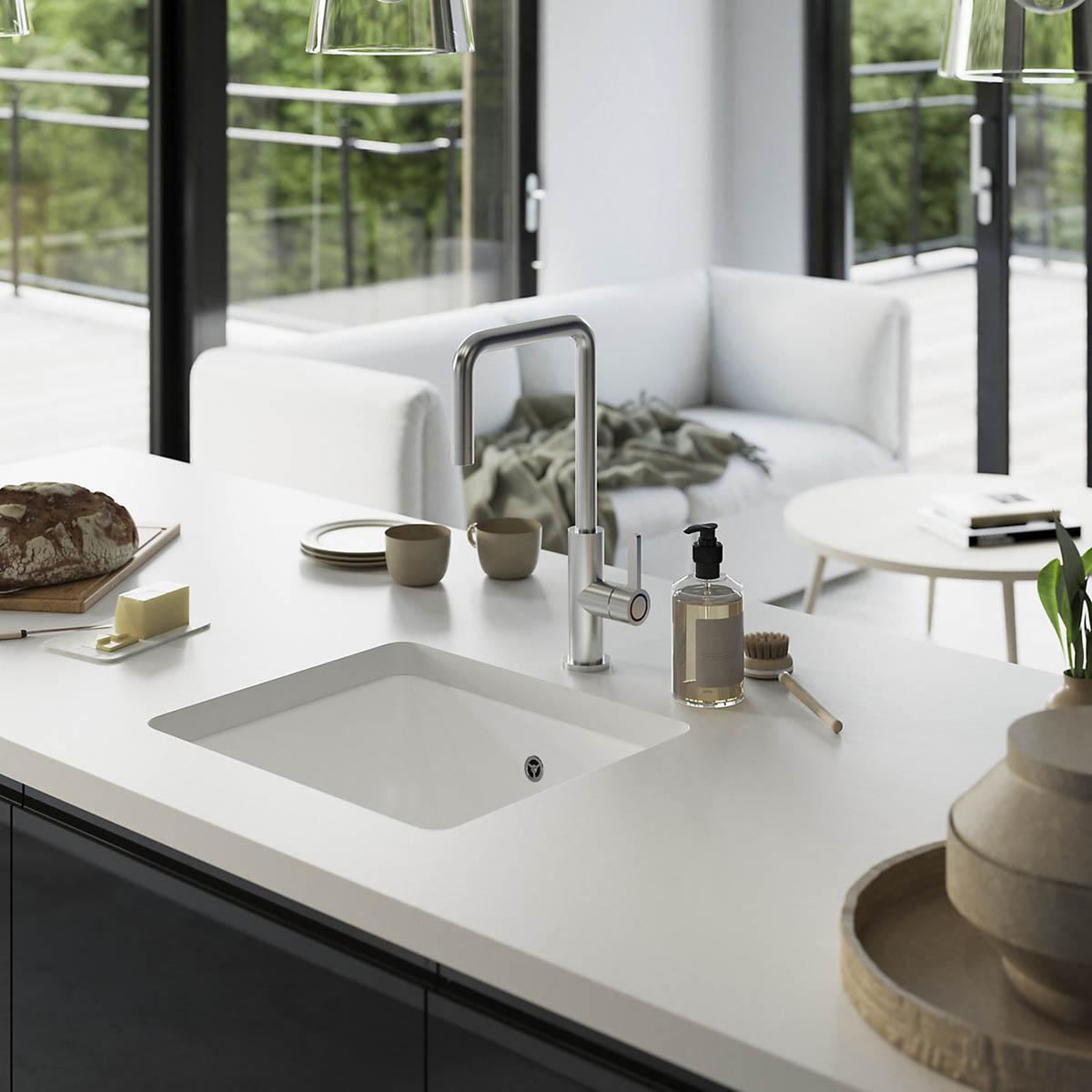 Kitchen Tap Mixer Chrome Side Single Lever Swivel Spout Contemporary Faucet - Image 3