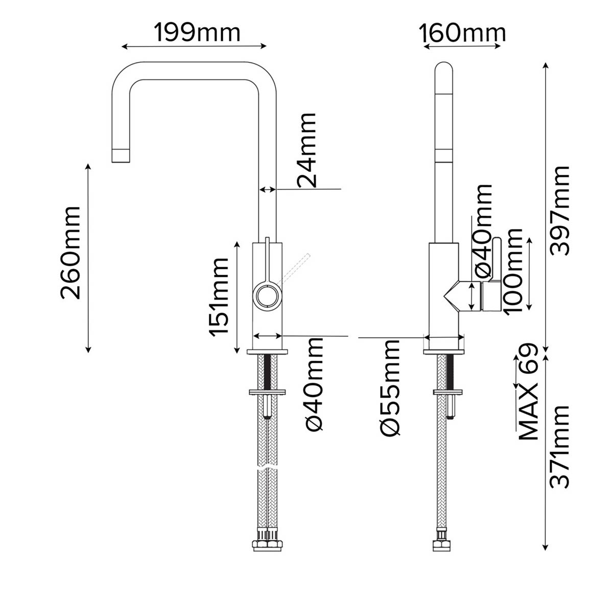 Kitchen Tap Mixer Chrome Side Single Lever Swivel Spout Contemporary Faucet - Image 4