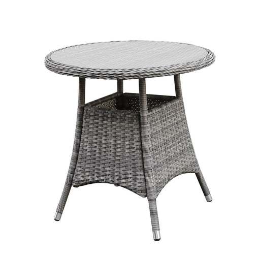 Garden Bistro Table Round Rattan Steeple Grey Effect 2 Seater Glass (Dia)71cm - Image 1