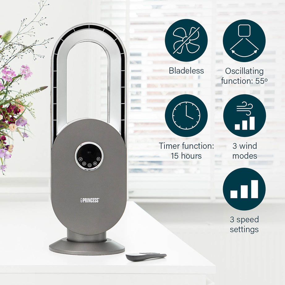 Princess Fan Oscillating Bladeless Cooling LED Remote Control 3 Speed (H)67.5cm - Image 1