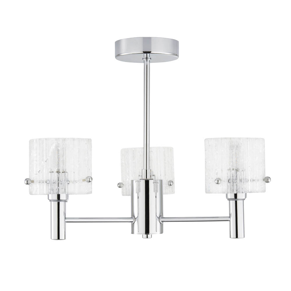 Ceiling Light 3 Way Chrome Cracked Glass Modern Living Room Bedroom - Image 1