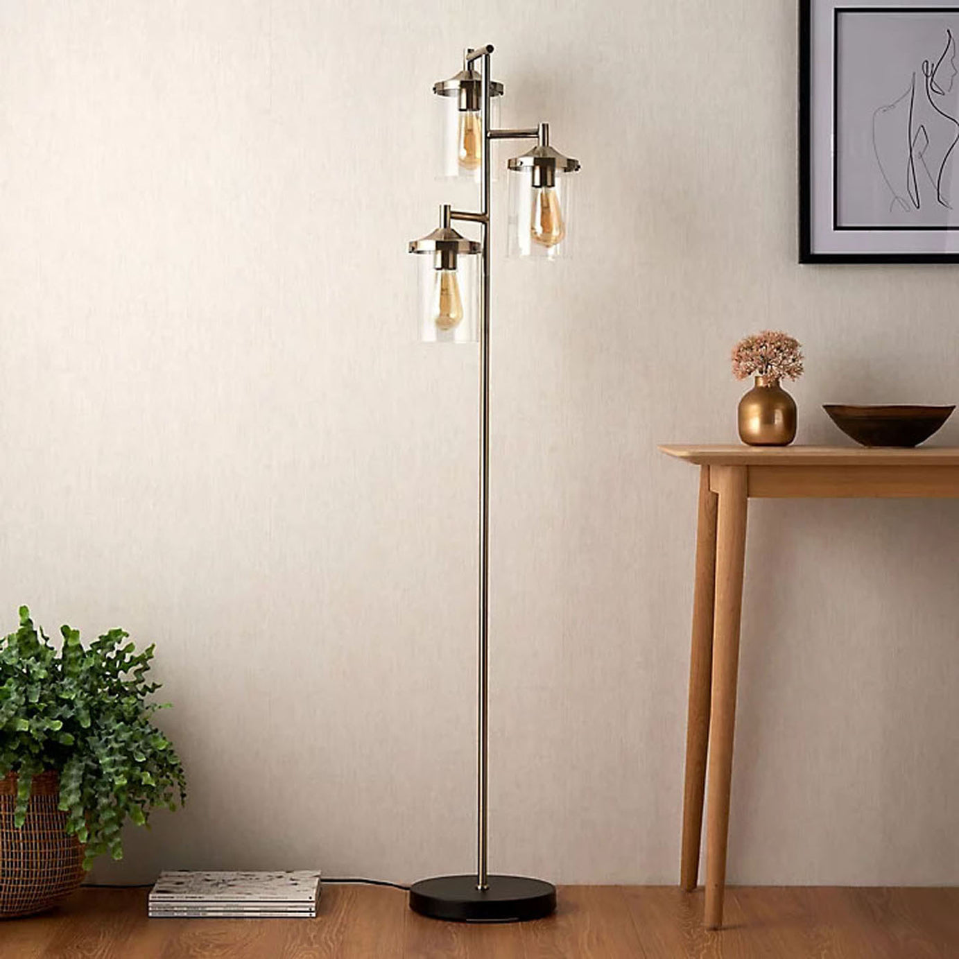 Edinburgh Floor Lamp 3 Light Matt Black Antique Brass Effect Modern  H1520mm - Image 2