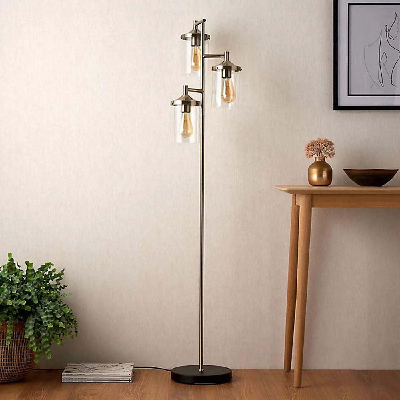 Edinburgh Floor Lamp 3 Light Matt Black Antique Brass Effect Modern  H1520mm - Image 2