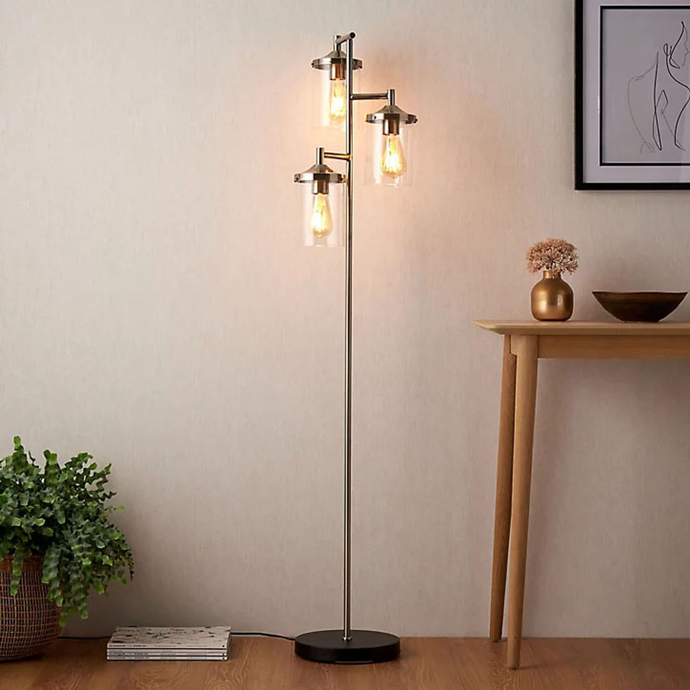 Edinburgh Floor Lamp 3 Light Matt Black Antique Brass Effect Modern  H1520mm - Image 3