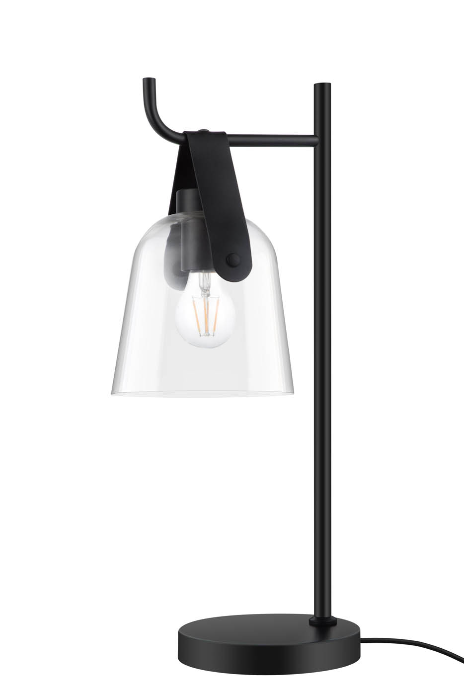 LED Table Lamp Matt Black Round Modern Clear Glass Shade Minimalist Livingroom - Image 1