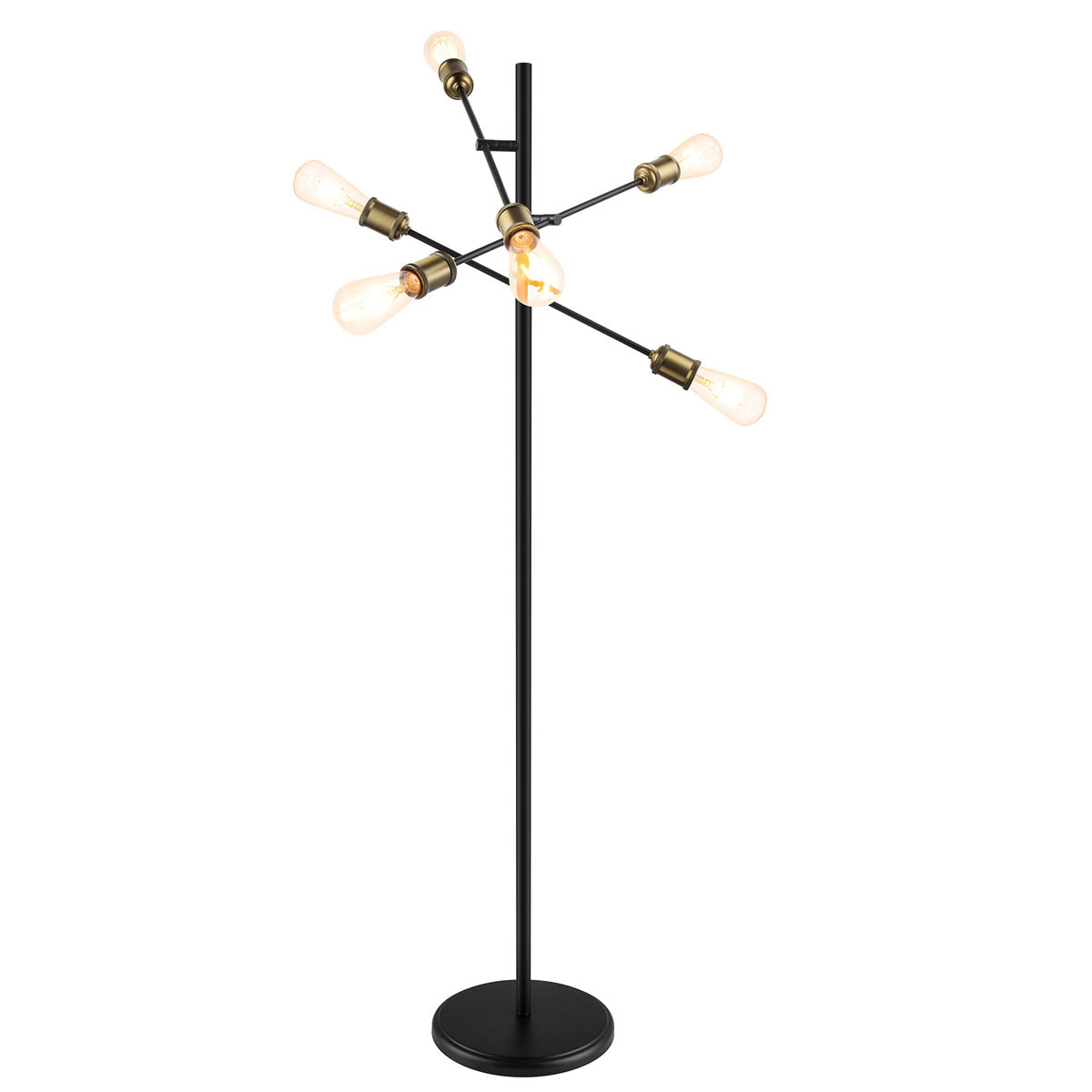Floor Lamp 6 Lights Metal Matt Black Antique Brass Effect Modern Industrial - Image 3