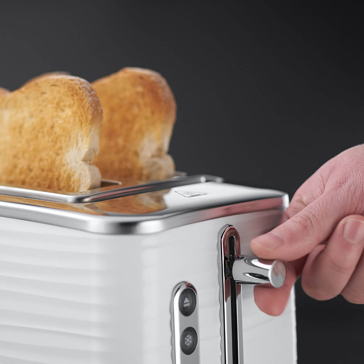 Russell Hobbs Toaster 2 Slice White Reheat Frozen Cancel Browning Crumb Tray - Image 4