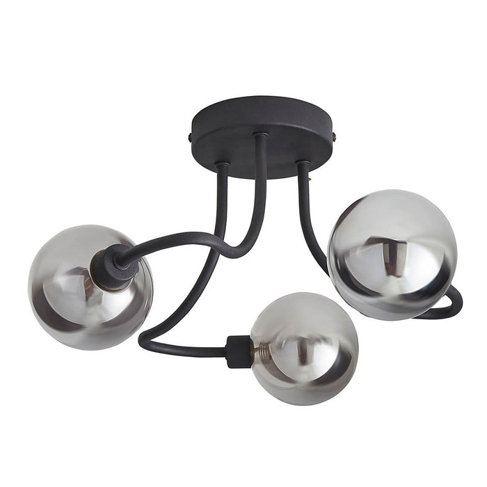 LED Ceiling Light Matt Black 3 Way Globe Smoked Shades Multi Arm Modern - Image 1