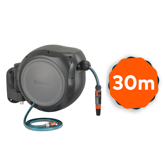 Garden Hose Reel Wall-Mounted Grey Automatic Retractable Rewind (L)30m - Image 1