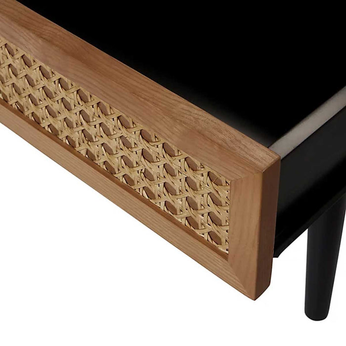 Black Wood Coffee Table Rattan Effect Living Room Rectangular Matt - Image 7