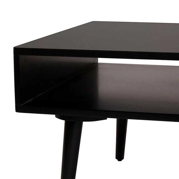 Coffee Table Matt Black Wooden Rattan Effect Rectangular Living Room Modern - Image 5