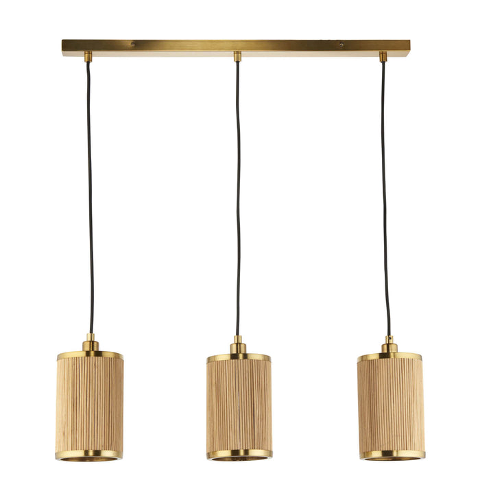 Ceiling Light 3 Way Bamboo Satin Natural Gold Effect Pendant Indoor IP20 6W - Image 1