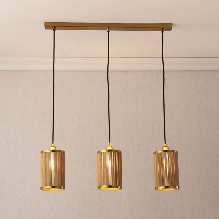 Ceiling Light 3 Way Bamboo Satin Natural Gold Effect Pendant Indoor IP20 6W - Image 2
