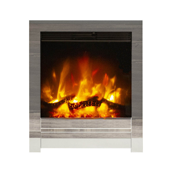 Electric Fireplace Inset 2kW Chrome LED Flame Fuel Bed Effect Remote Control - Image 1