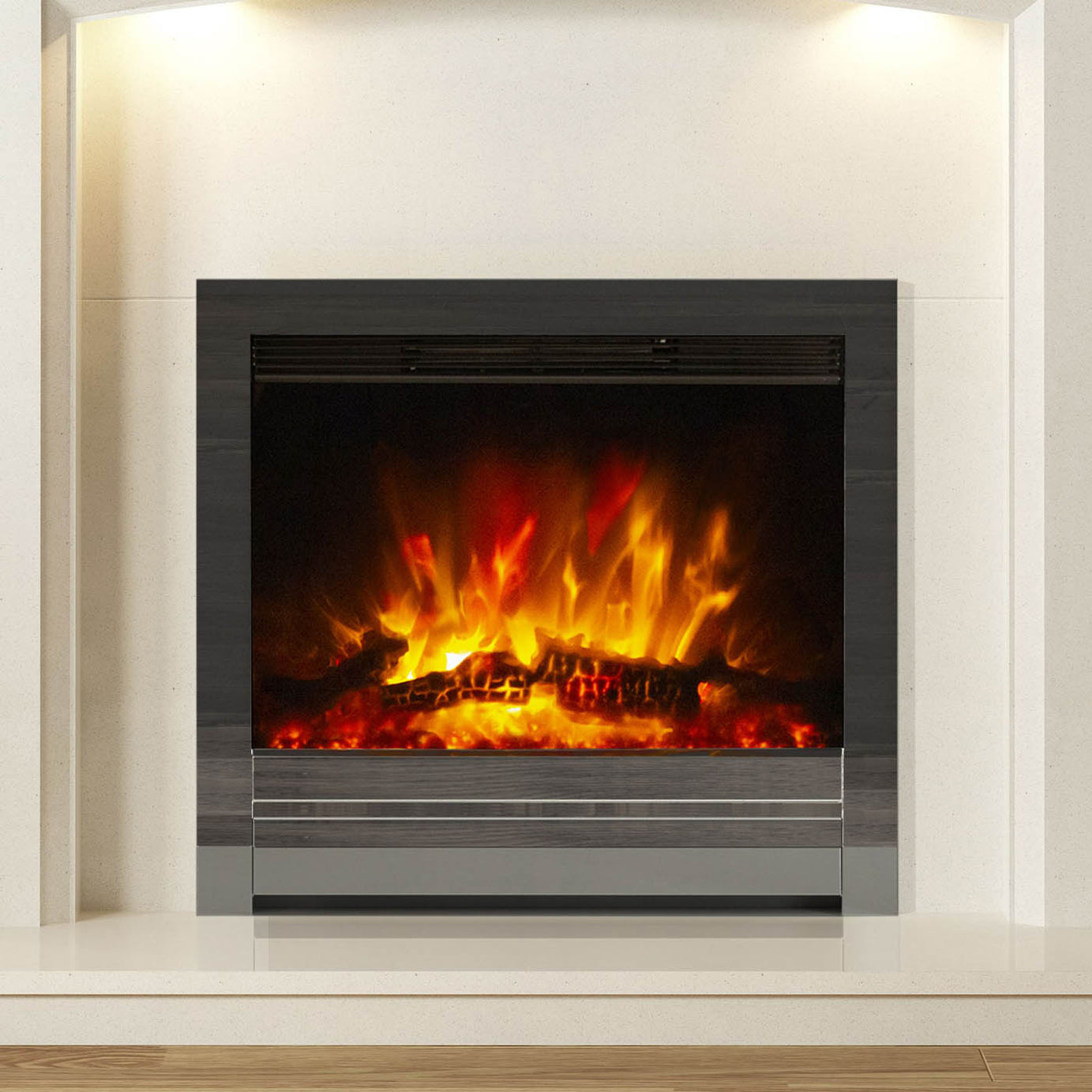 Electric Fireplace Black Nickel Effect LED Flame Remote Control Inset Heater 2kW - Image 1