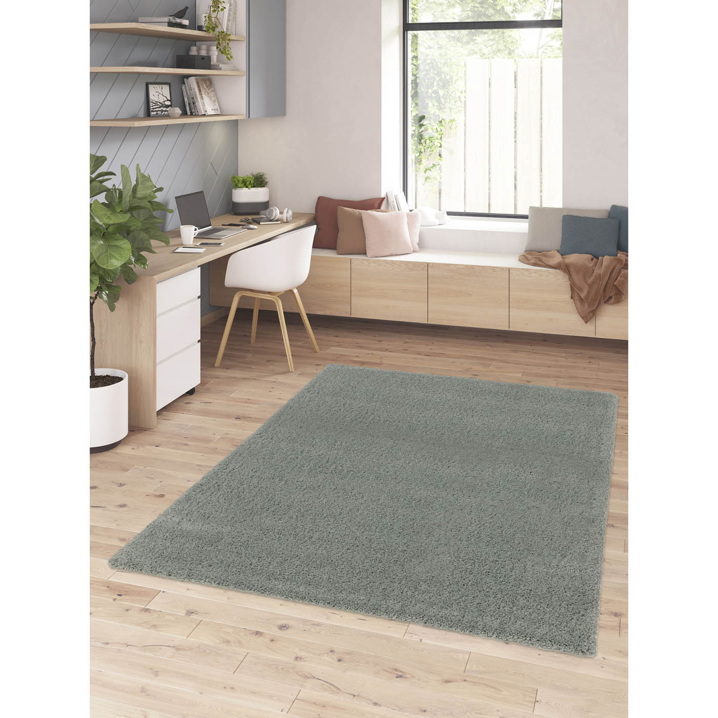 Medium Shaggy Rug Soft Manzo Blue Grey Bedroom Hallway (L)170cm x (W)120cm - Image 1