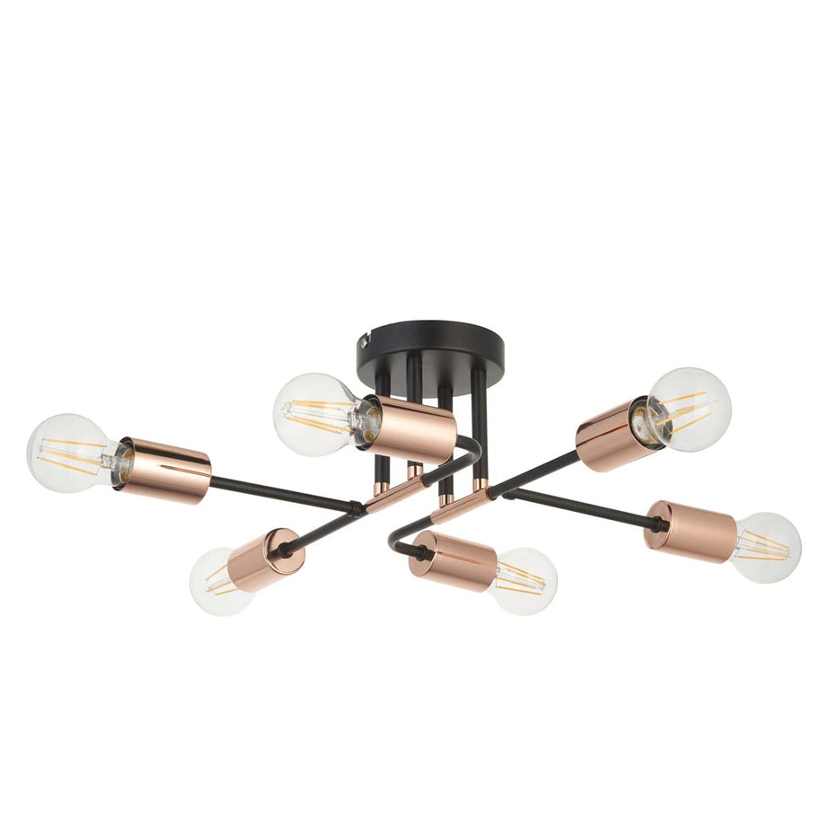 Ceiling Light 6 Lamp Metal Matt Black Copper Effect Industrial Contemporary - Image 1