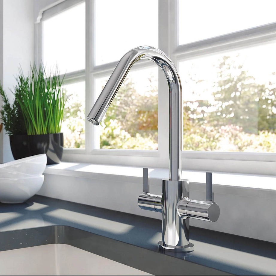 Kitchen Tap Monobloc Mixer Chrome Dual Lever Brass Swivel Spout Modern Faucet - Image 2