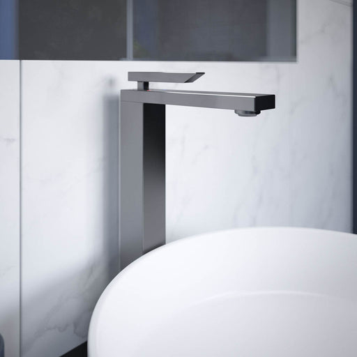 Bathroom Sink Tap Basin Mono Mixer Single Lever Titanium Tall Square Waste - Image 1