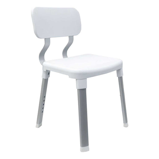 Shower Seat Stool White Backrest Adjustable Non Slip Feet Comfort (H)98 (W)370mm - Image 1