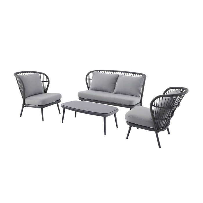 Garden Furniture Set Armchairs Sofa Coffee Table 4 Seater Grey Aluminium Outdoor - Image 1