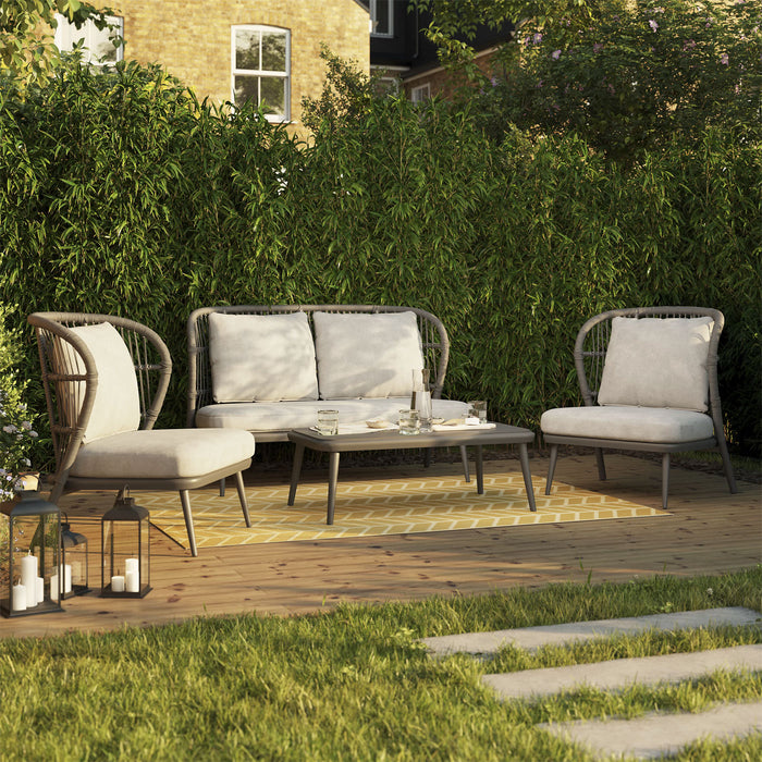 Garden Furniture Set Armchairs Sofa Coffee Table 4 Seater Grey Aluminium Outdoor - Image 7