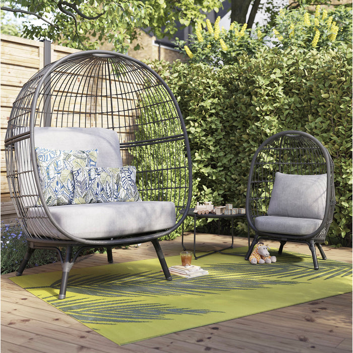 Kids Egg Chair Rattan Effect Steel Grey Water Repellent Outdoor Indoor Garden - Image 2