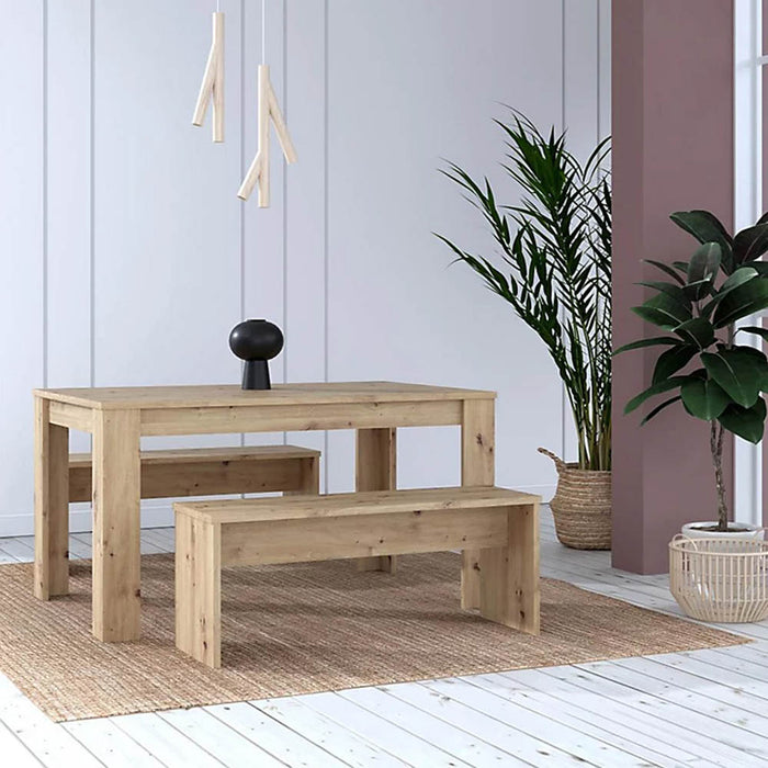 Oak Dinning Table 4 Seats Benches Modern Kitchen Chipboard (L)1400mm - Image 2