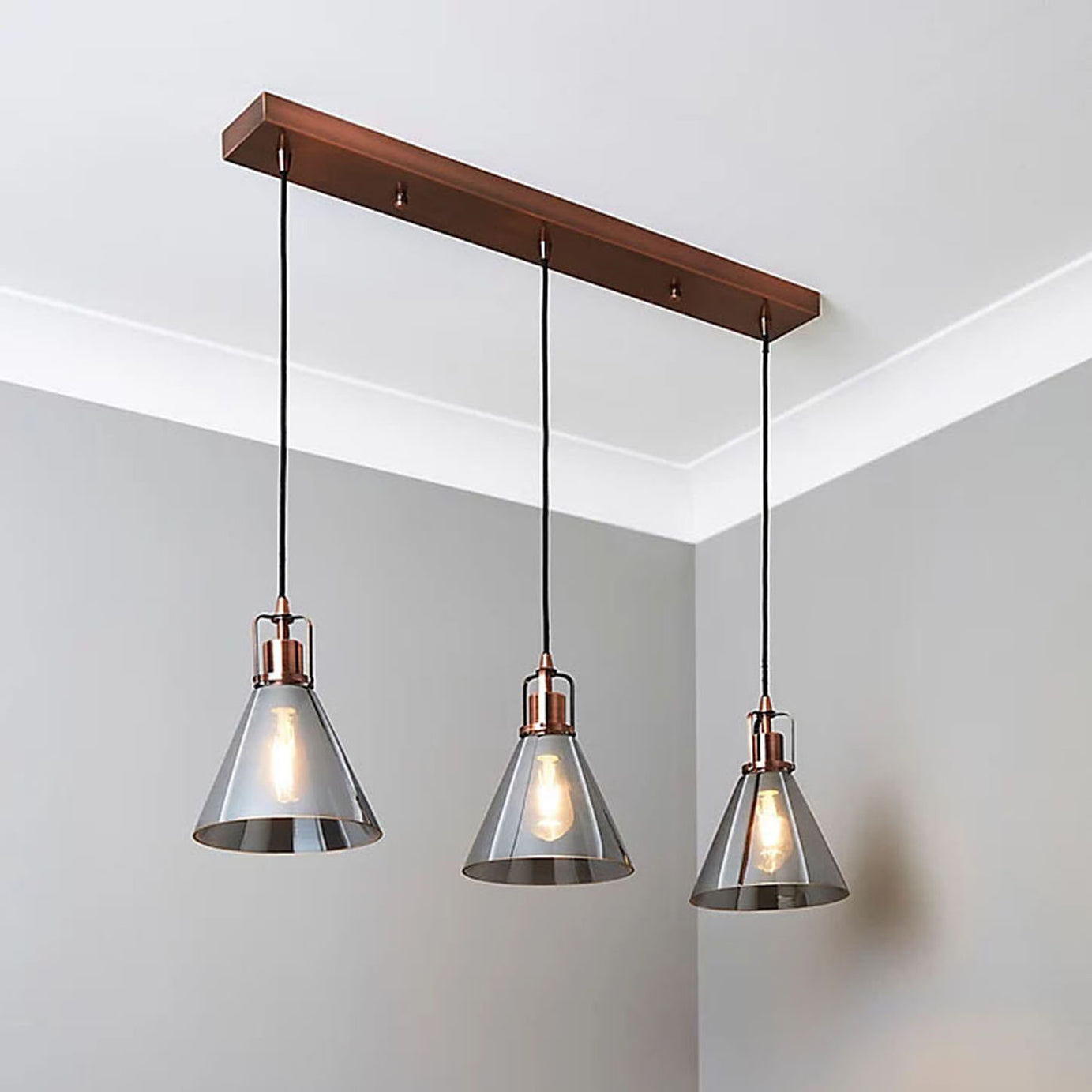 Pendant Ceiling Light Hanging 3 Way Multi Arm Antique Copper Effect Modern - Image 5