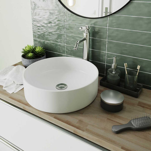 Bathroom Basin Matt Counter Top Ceramic White Round Ultra Slim Edge Modern - Image 1