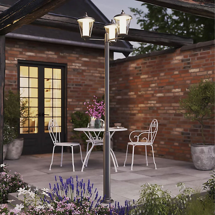 LED Post Light 3 Way Electric Garden Outdoor Lantern Dark Grey 3000lm 33W H210cm - Image 3