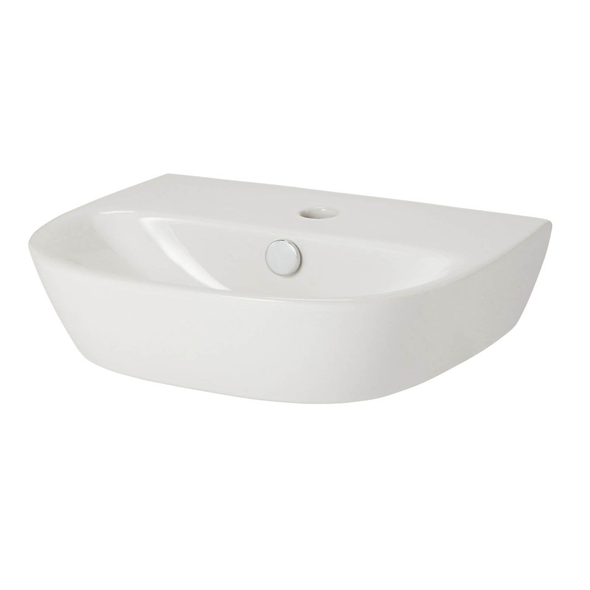 GoodHome Malo Cloakroom Basin Gloss White Wall Mounted 44.5cm D Shape - Image 1